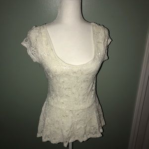Lacy White shirt with cut out back- like new